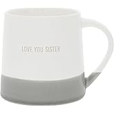 Pavilion - Love You - 17 oz Organic Shaped Dipped Stamped Letter Novelty Coffee Mug Tea Cup Mom Daughter Sister Grandma Gift Neutral Home Modern Friend Present (Love You Sister)