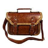 UonBox Women's British Vintage PU Leather Patchwork Satchel Shoulder Handbag Coffee