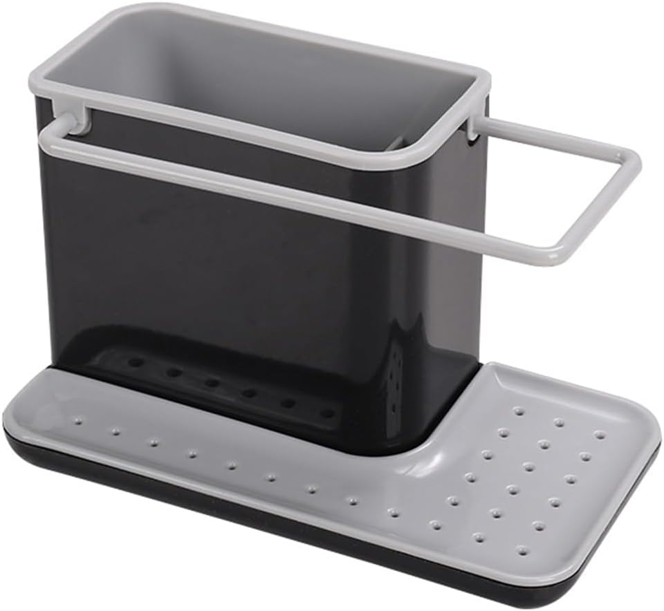 KKTECH Sink Tidy Caddy Kitchen Sink Organizer with Removable Drip Tray, Non-Slip Grey & White