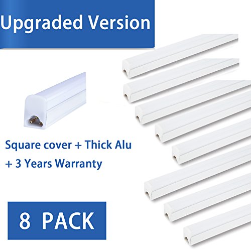 (Pack of 8) LED T5 Integrated Single Fixture 4FT,20W,2200lm,6500K (Super Bright White),Utility led Shop Light, LED Ceiling light and Under Cabinet Light, Corded electric with built-in ON/OFF switch