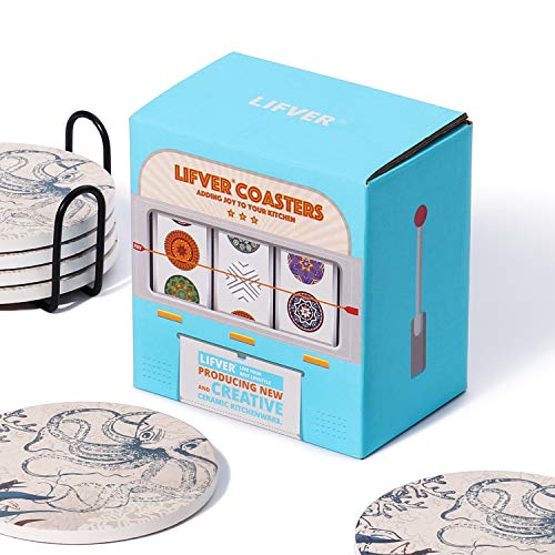 image for Lifver Absorbent Stone Coasters With Holder, Coasters for Drinks and C