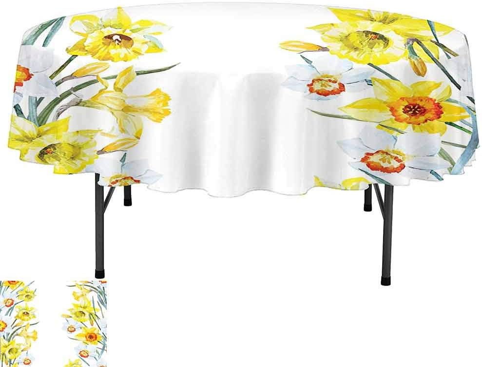 Aishare Store Polyester Table Cloth, D59 Inch Decorative Table Top Cover, Daffodil Decor Spring Flowers Composition Meditation for Blossoming Results Natural Wonder Print Yellow White Red