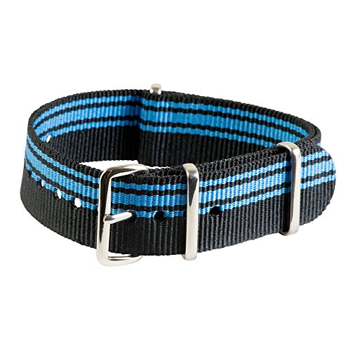 Clockwork Synergy Classic Nylon Nato watch straps bands (22mm, Ducati Black / Sky Blue)
