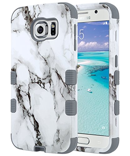 Galaxy S6 Case, ULAK Shockproof Hybrid Case fit for Galaxy s6 3in1 Hard PC Soft Silicone Hybrid Protective Cover with Raised Bevel Impact Protection for Samsung Galaxy S6 G920A, G920T-Artistic Marble