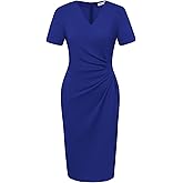 GRACE KARIN Work Dresses for Women 2026 Short Sleeve Elegant Church Dresses Ruched V-Neck Sheath Bodycon Dress