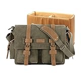 Plambag DSLR Camera Bag, Canvas SLR Messenger Shoulder Bag Army Green