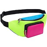 Neon Retro 80s Fanny Pack for Women Men Kids Belt Bags 80s Accessories 90s Costumes for Women Party Travel Festival Vintage Rave Accessories Plus Size Belt Bag
