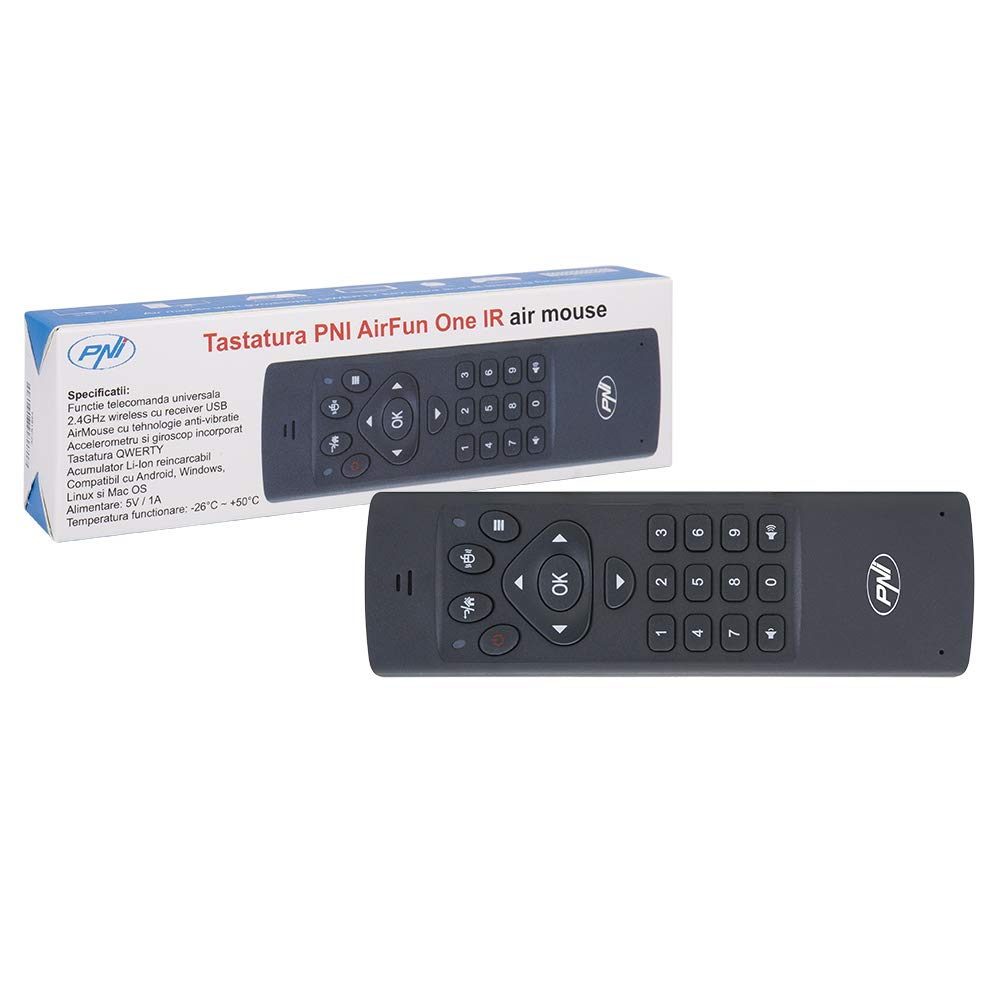 PNI Airfun One IR Air Mouse and Mini QWERTY Keypad for Computer, Mini PC and Media Player, Black