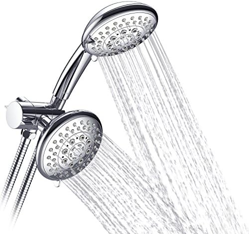 CLOFY 5'' Full-Chrome 24-Setting Combo Shower Head, High Pressure Separetely or Together Hand Held Shower Combo with Hose and Holder