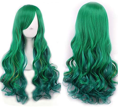 Wigs clifcragrocl, Natural Hairpiece Women Gradient Green Long Curly Wig Fluffy for Cosplay Party - M187