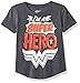 Warner Brothers Girls' Big Dc Comics Wonder Woman T-Shirt, Heather Black, 10