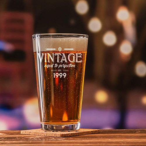 21st Birthday Beer Glass 1999 Birthday Gift Vintage 16oz PUB Style PINT Beer Glass - Funny Gifts for Men, Women, brother, mom, Anniversary