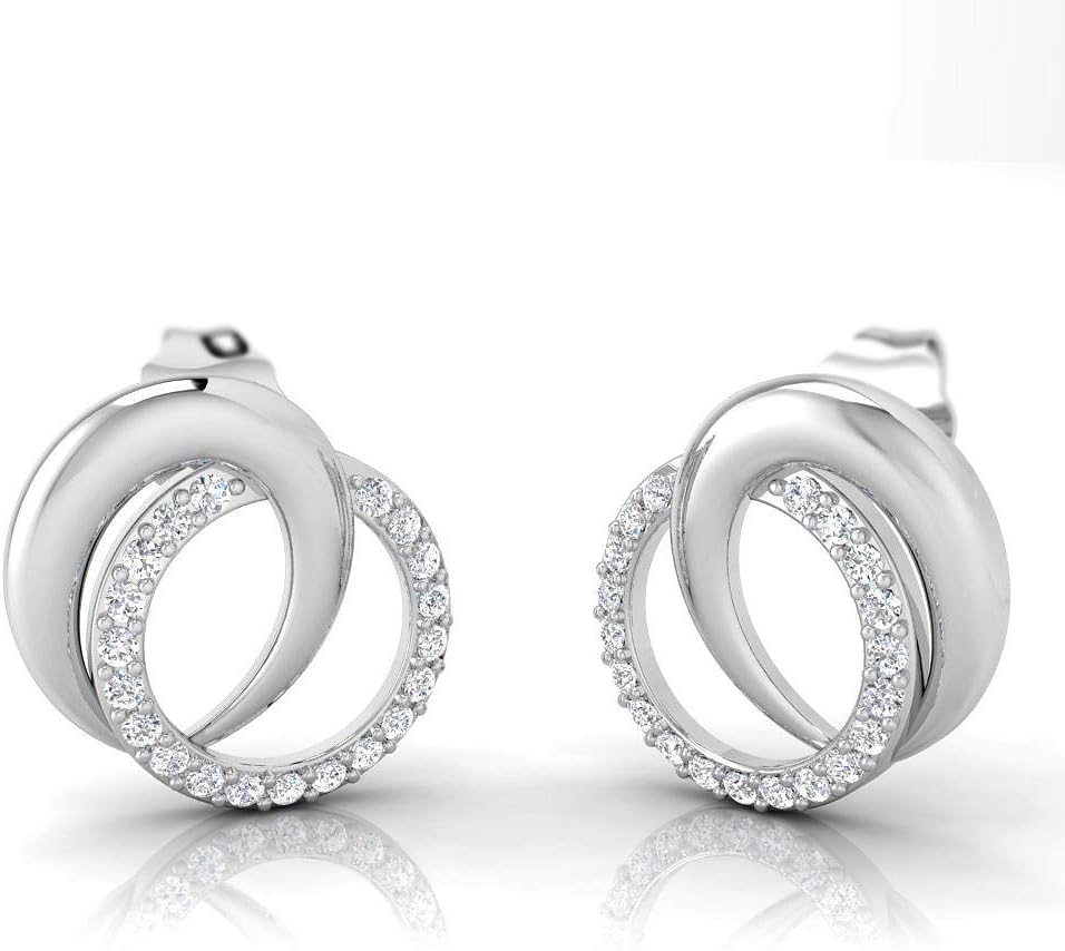 1/6 Ctw IGI Certified Diamond & Sterling Silver Interlinked Circle Stud Earrings