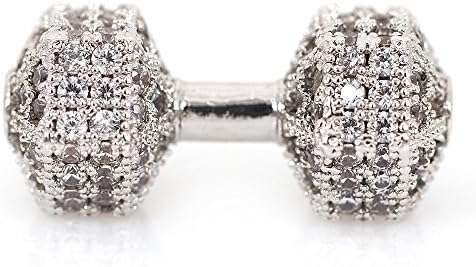SouthBeat Micro Pave CZ Crystal Fitness Dumbbell Beads for Men's Energy Barbell Bracelet Making Silver Gold Rosegold Black Plated Barbell Charms Beads 22x12mm (5Pcs, Silver)