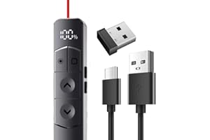 Aucuda Presentation Clicker with 2.4GHz USB Control - 100m Remote Presenter, Rechargeable PPT Pointer for Windows/Mac/Linux, 