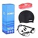 Dombo Swim Goggles Silicone Swim Cap, Swimming Goggles No Leaking Anti Fog UV Protection Triathlon with Protection Case, Earplugs, Nose Clips for Adult Men Women Youth Kids Child, Black
