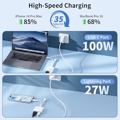 4K@60Hz Adaptateur USB C et Lightning vers HDMI pour iPhone, MFi Adaptateur Lightning HDMI pour ipad,100W Adaptateur USB C vers HDMI pour iPhone 17/16/15/14/iPad/MacBook/Galaxy to TV/Monitor/Projector