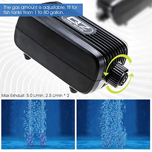 UPMCT Aquarium Air Pump, Aerator Pump with Dual Outlet Adjustable Air