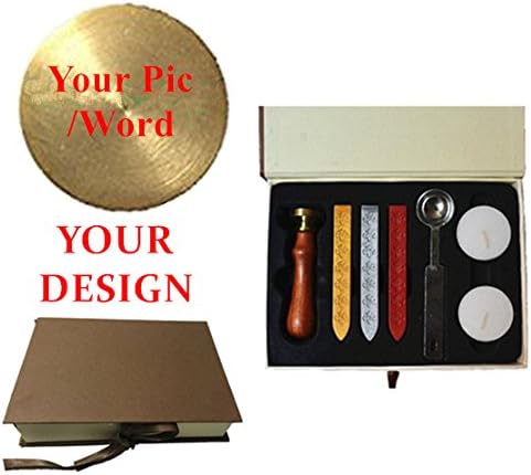 MDLG New Vintage Custom Made Your Design Personalized Letter Picture Logo Retro Invitation Wax Seal Stamp Rosewood Handle Wax Sticks Spoon Gift Box Set