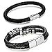JOERICA Stainless Steel Magnetic Clasp Leather Bracelets for Men Cuff Bracelet 7.5-8.5inches (I:2PCS,8.5'',Black)