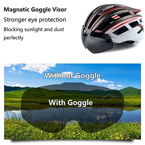 Crazy Mars Adult Bike Helmet with Light and Magnatic Goggle Visor Bicycle MTB BMX Helmet Men Women Adjustable - Thumbnail 3