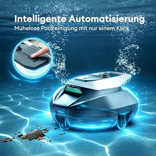 10s Poolroboter(2026 Upgrade), Poolroboter Akku mit 3 Motoren, 90Min für Pools bis 80 m², Fernbedienung und App-Steuerung, automatisches Parken, geeignet für Verschiedene Pooloberflächen