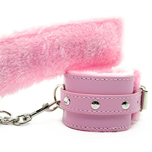 Leather Handcuffs Adjustable Plus Sleeping Mask Kit (Black) (Pink)