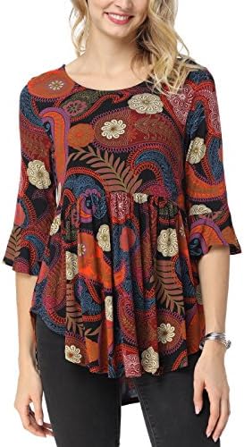TongKiKi Women's Casual Scoop Neck Half Ruffle Sleeve Floral Tops Tunic,MC-1 Blue,XL