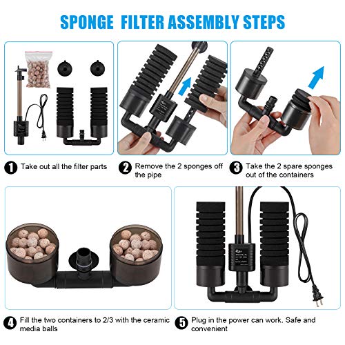AQQA Aquarium Sponge Filter, Power Driven Double Biochemical Water