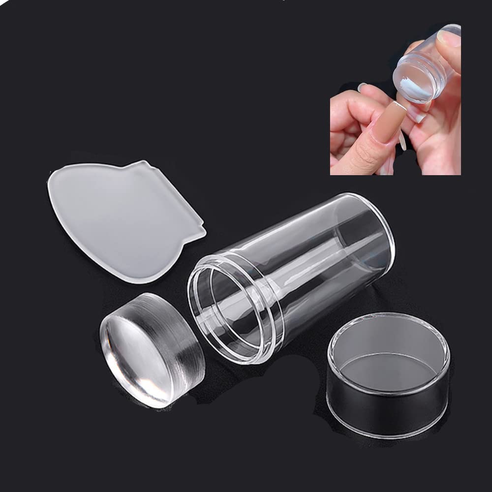 Nail Stamper, Clear Nail Art Jelly Stamper Plate Scrapers Set, Jelly Silicone Nail Art Stamper Scraper with Cap, Nail Stamp Stamping Tools DIY Polish Kit