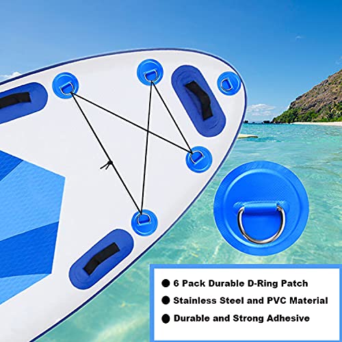 YUNNLEZT D-Ring Patch Kit, 6 Piece Stainless Steel D-Ring Patch Pads with 16ft Blue Elastic Bungee Cord for SUP PVC Inflatable Boat Kayak Canoe