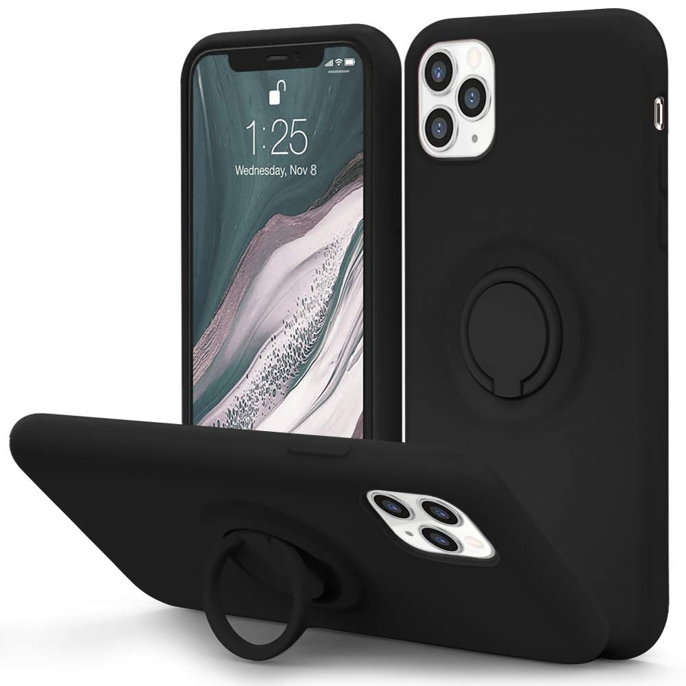 MOCCA for iPhone 11 Pro Max Silicone Case with Kickstand | Anti-Scratch | Soft Microfiber Lining Full-Body Shockproof Protective Case for iPhone 11 Pro Max - Black