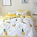 VClife Yellow Pineapple Print Bedding Sets 100% Cotton Full/Queen Size Geometric Pattern Duvet Cover Sets for Boy Girl Teens Fashion Fruits Plant Quilt Cover Sets