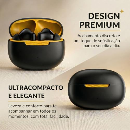 Fone de Ouvido Bluetooth 5.4 TWS Preto Sem Fio com Microfone, Controle Touch, Estojo Carregador USB-C, Até 16h com Estojo, Encaixe Intra-Auricular com Redução de Ruído, Android e iPhone