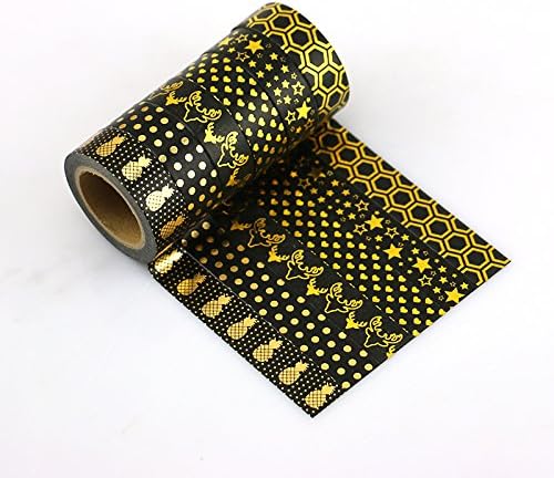 Decorative Craft Washi Masking Tape,Set of 6 Rolls (Black gold)