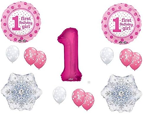 Girls Pink Winter Onederland 1St Birthday Party Balloons Decoration Supplies First Snow Wonderland
