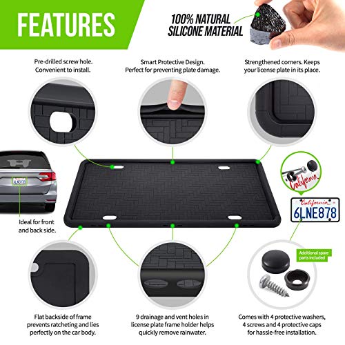 GERCHWAY Silicone License Plate Frame, Universal American Car License Plate Holder with Screws and Covers - Rust-Proof, Rattle-Proof - Black - Thumbnail 6