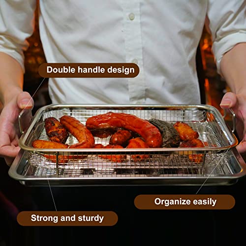 FESTZON Crisper Basket and Tray Set Stainless Steel Air Fryer Basket for Oven, Air Fryer Tray Grill Pan Wire Rack, Nonstick Cooking Baking Food Air Fry Basket for Convection Oven (13\