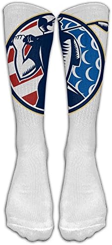 Golfing American Flag Sports Player Silhouette Custom Knee High Socks Football Baseball Long Stockings For Men Women