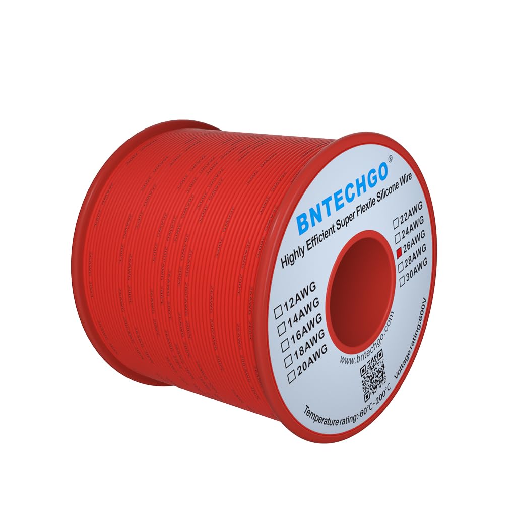 BNTECHGO 26 Gauge Silicone Wire Spool Red 250 ft Ultra Flexible High Temp 200 deg C 600V 26 AWG Silicone Rubber Wire 30 Strands of Tinned Copper Wire Stranded Wire for Model Low Impedance — image 1