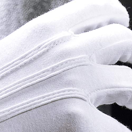 3 Pairs White Cotton Women Gloves with Stripes, for Formal Parade Marching Costume, Party Dress Gloves - Thumbnail 4