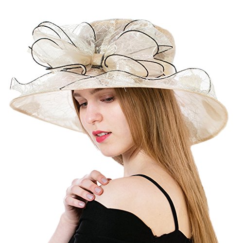 Dantiya Women's Polka Dot Kentucky Derby Hats Church Hat Tea Party Wedding Organza Hats (Khaki)