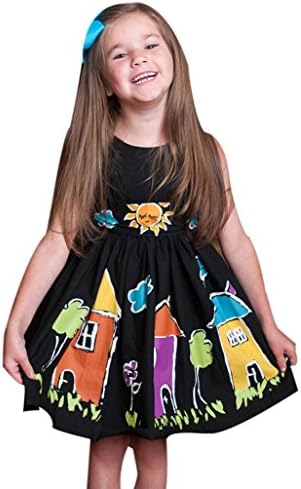 Aniywn Baby Kids Girls Infant Children Cartoon Character Button Sundress Princess Gown Casual Dress (3T, Black)