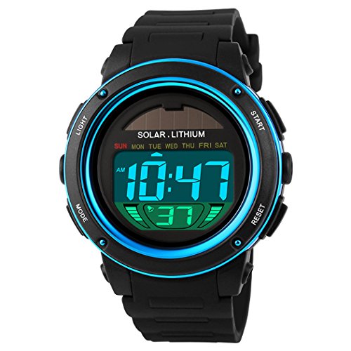 Boys Girls Digital Led Back Light Solar Powered Sporty Watches Week Alarm Chronograph Wrist Watch Women