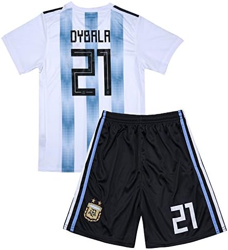 #21 Dybala 2018 Russia World Cup Argentina National Home Soccer Jersey Kids Youth White/Blue Size 9-10Y/size 26