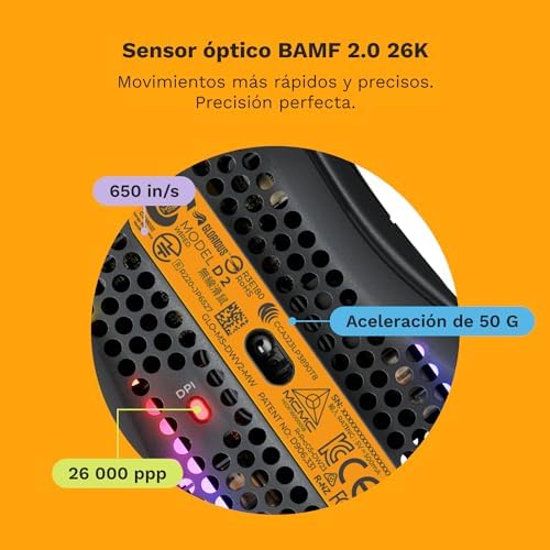 Rato Gaming Gaming Modelo D 2 com fios - ergonómico, super leve 58 g, sensor ótico 26K, 6 botões programáveis, 80 milhões de cliques, FPS, MMO, MOBA, Battle Royale - Preto Mate