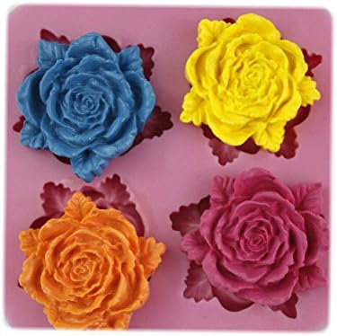 Autek Rose Peony 4 Flower Silicone Cake Fondant Soap Sugar Craft Decorating Mold #3DMold-108