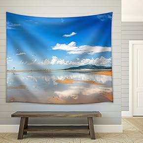 Tarifa Beach in Spain Packed with Kitesurfers - Fabric Wall Tapestry Home Decor - 51x60 inches