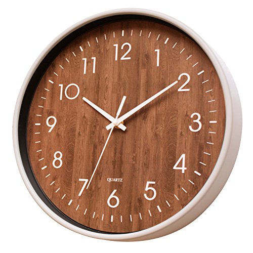 May Gifts 12-Inch Wooden Look Office Wall Clock - Silent & Non Ticking - Large, Round & Easy to Read - Decorative for Living Room, Office, Classroom - Cream