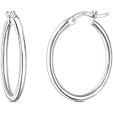 Charmsy 925 Sterling Silver Hoop Earrings | Lightweight Italian 2.5mm Tube Diamond-Cut Round Classic Hoops Earring for Women | Size 15/20/25/30/35/40/50/60/70mm | Small Medium Large